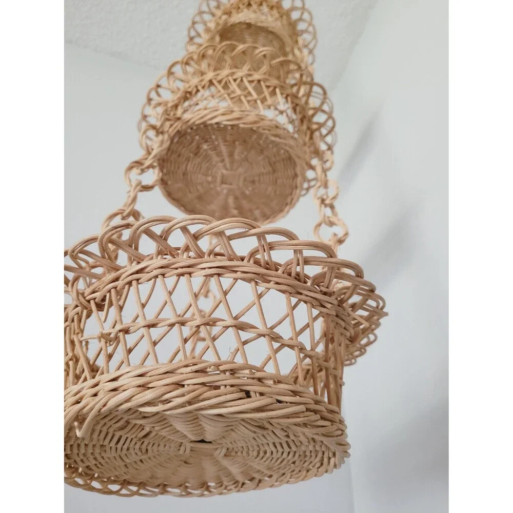 Vintage Handwoven Rattan Hanging Basket 3-Tier Organizer